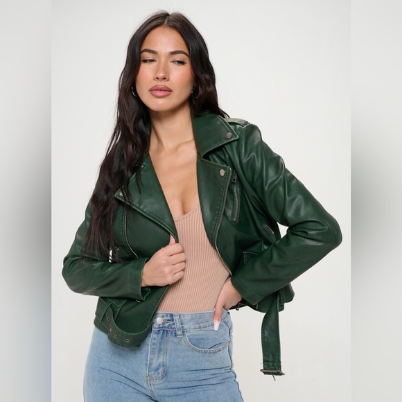 Coalition LA Zip Up Biker Jacket with Belt - Picture 2 of 5